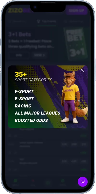Zizobet Casino phone screen sports betting bonus