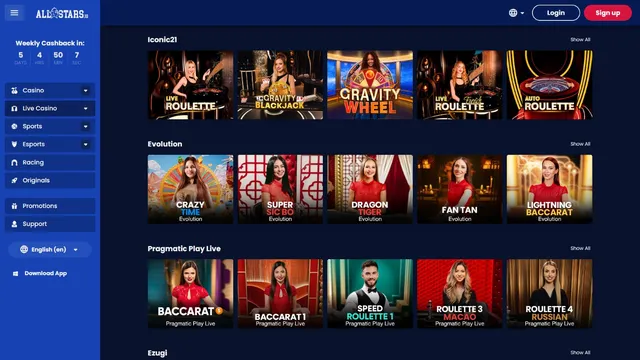 allstars casino live games