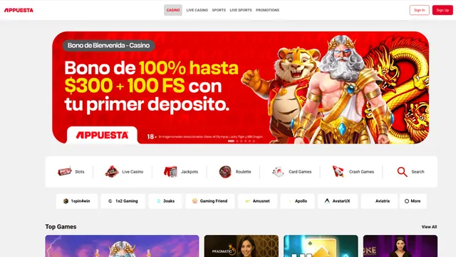 appuesta casino website screen