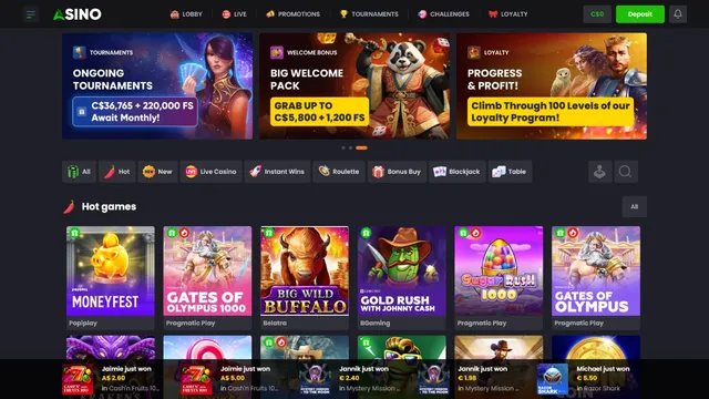 asinocasino website screen