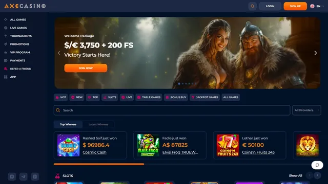 axe.casino website screen