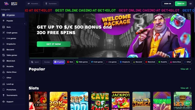 bet4slot casino website screen