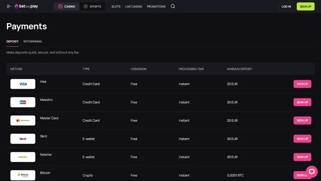 betandplay casino deposit