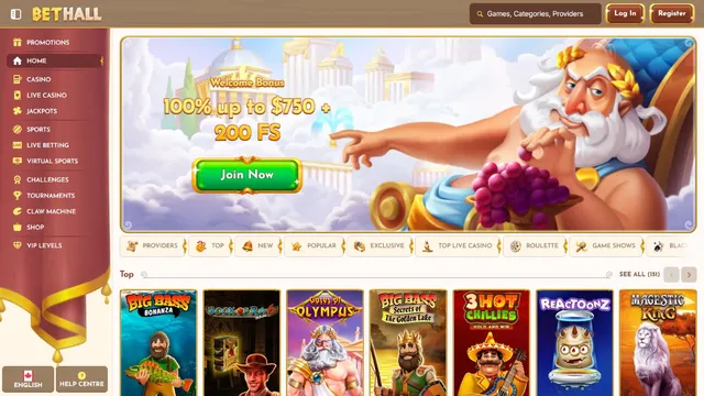 bethall casino website screen