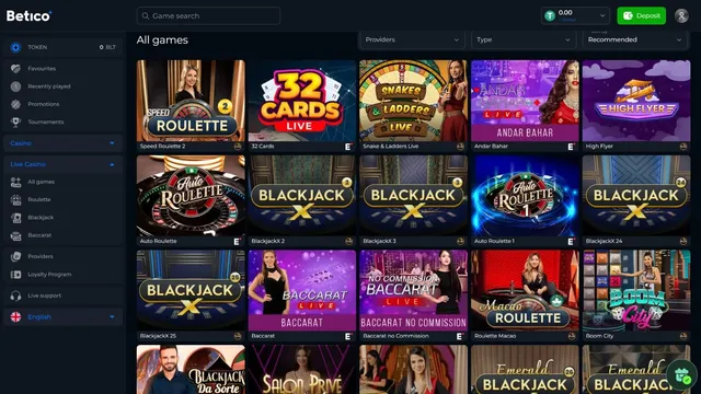 betico casino live games