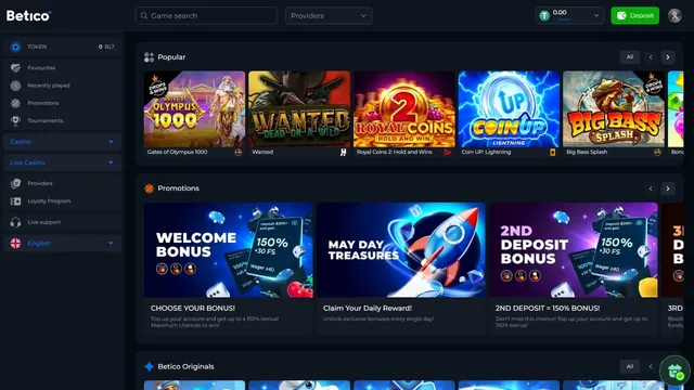betico casino website screen