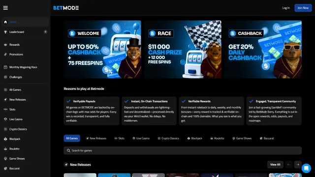 betmode casino website screen