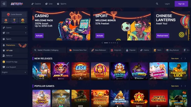 betory casino website screen