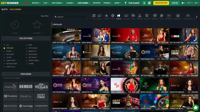 betwinner casino live game