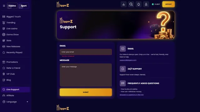 biggerz casino support