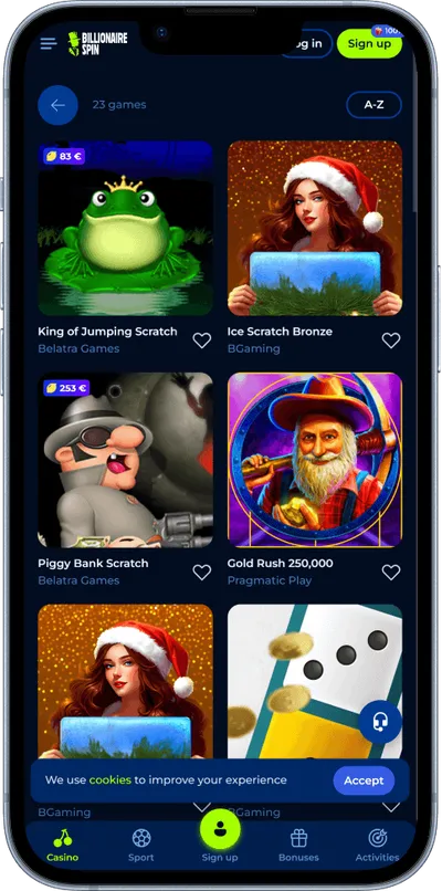 billionairespin casino phone games