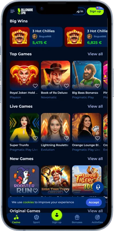 billionairespin casino phone main