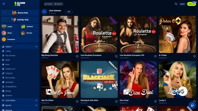 billionairespin casino live games