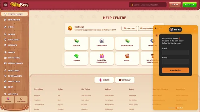 billybets casino support