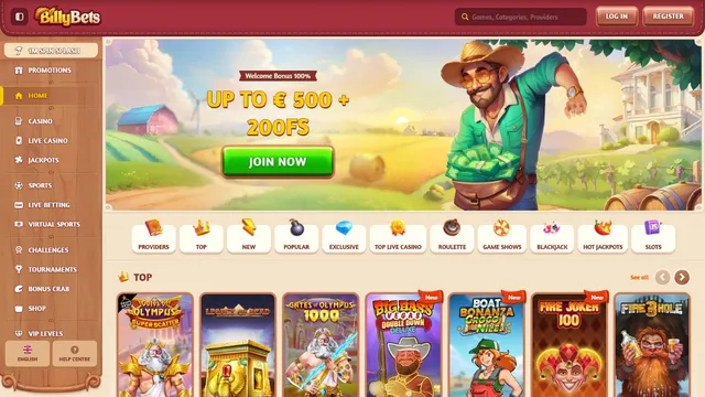 billybets casino website screen