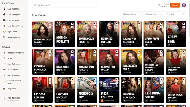 bitcasino live games