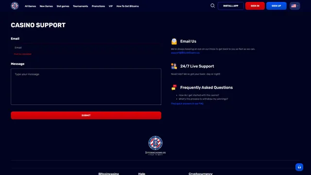 bitcoin casino support