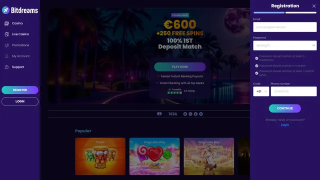 bitdreams casino registration