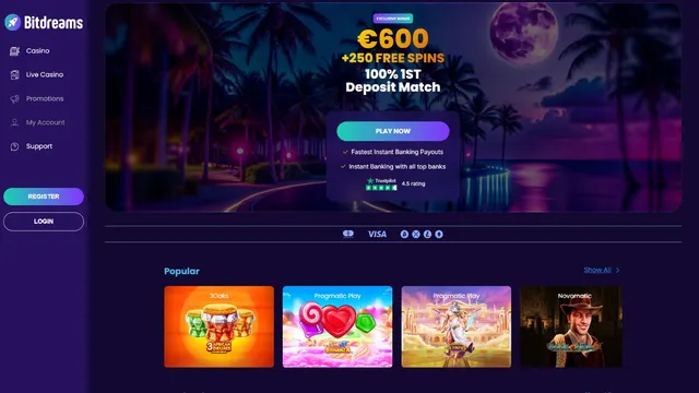 bitdreams casino website screen
