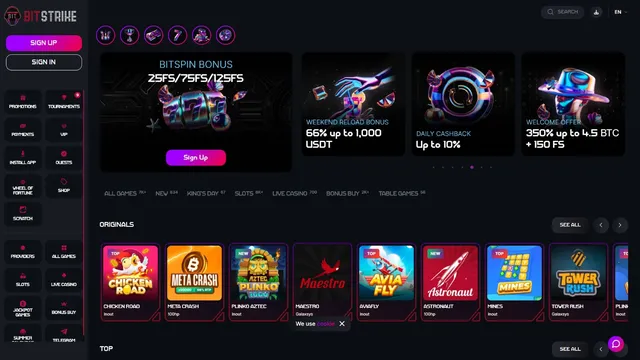 bitstrike casino website screen