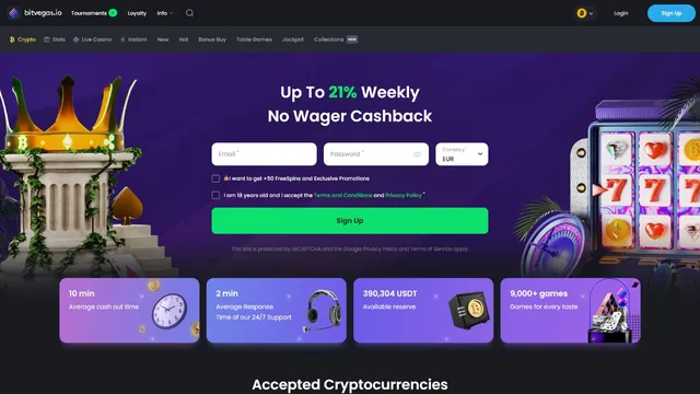 bitvegas.io casino website screen