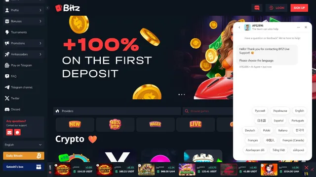 bitz casino support