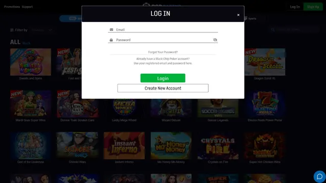 black chip poker casino registration