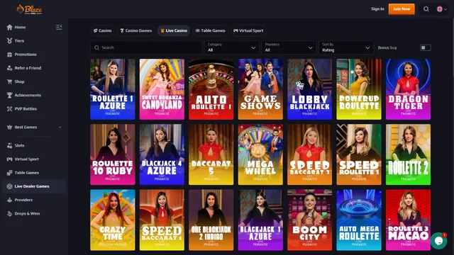 blazespins casino live games