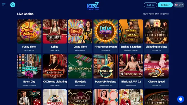blizz casino live games