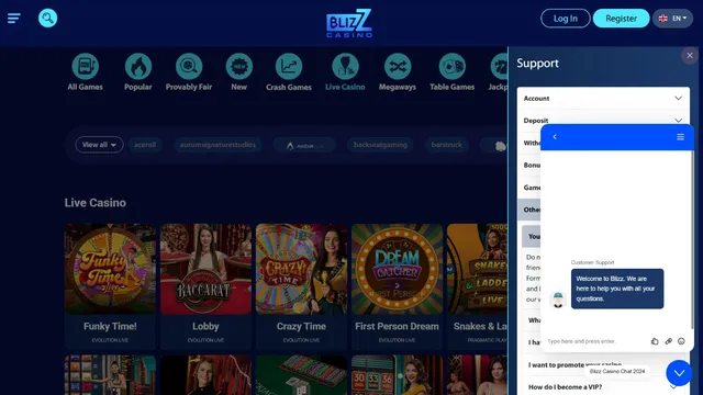 blizz casino support