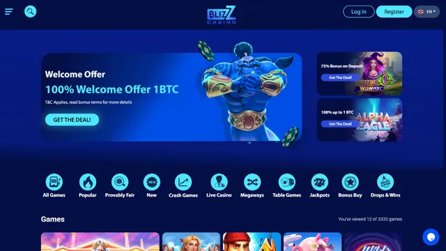 blizz casino website screen
