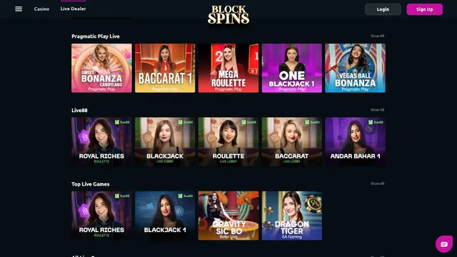 blockspins casino live games