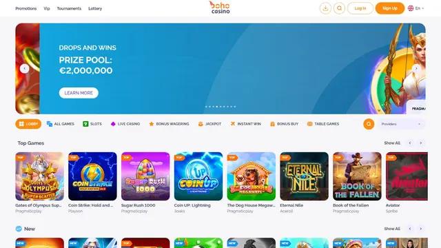 boho casino website screen