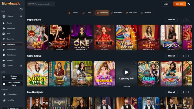 bombastic casino live games