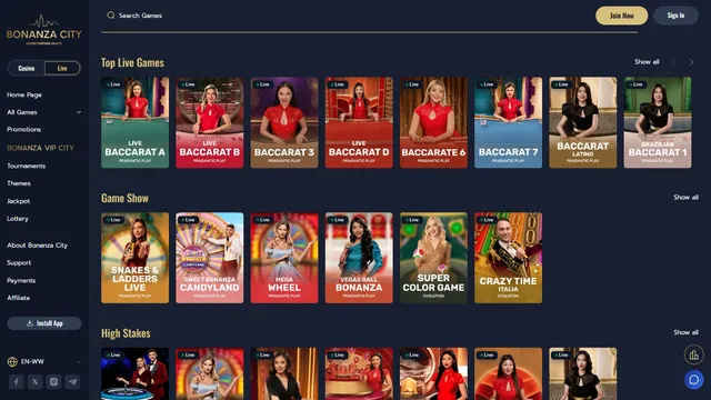 bonanzacity casino live games