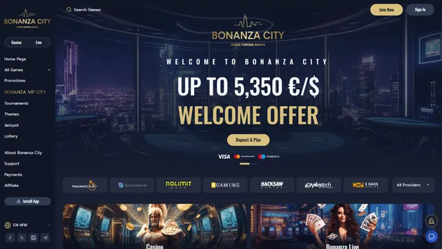 bonanzacity casino website screen