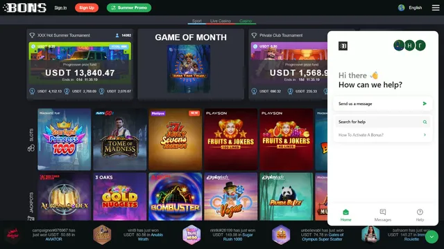 bons casino support