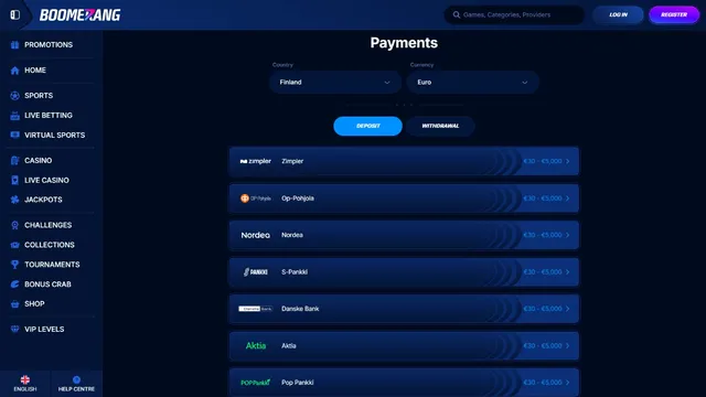 boomerang bet casino deposit