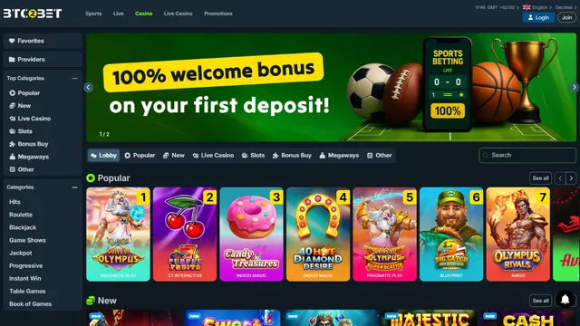 btc2bet casino website screen