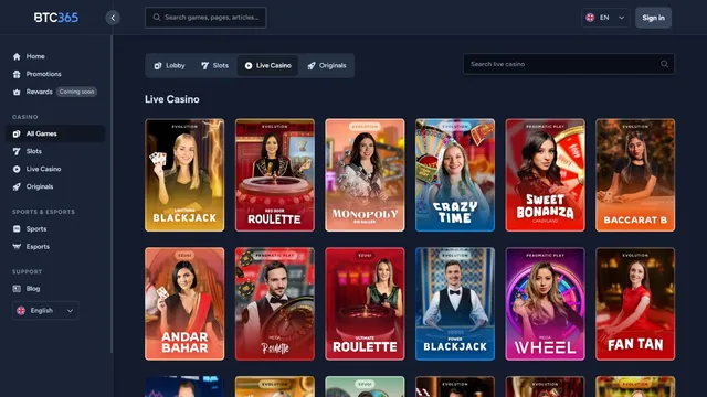 btc365 casino live games