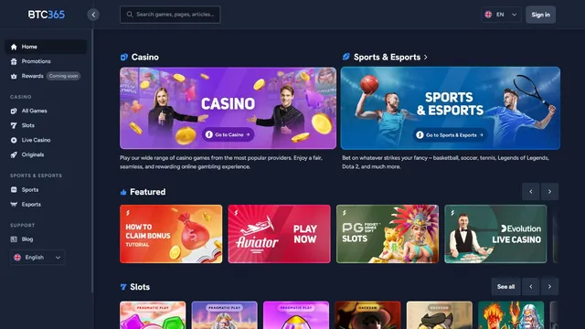 btc365 casino website screen