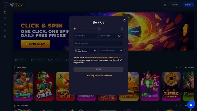 casino click registration