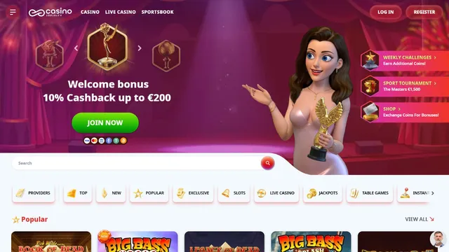 casino infinity website screen