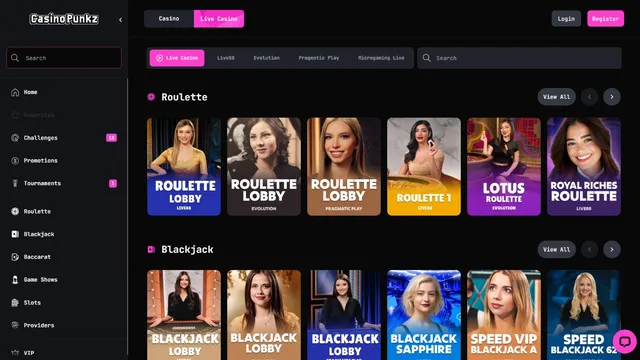 casinopunkz live games