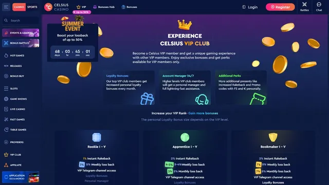 celsius casino vip club