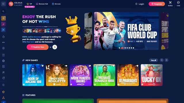 celsius casino website screen