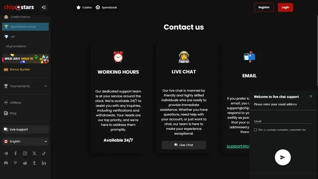 chipstars casino support