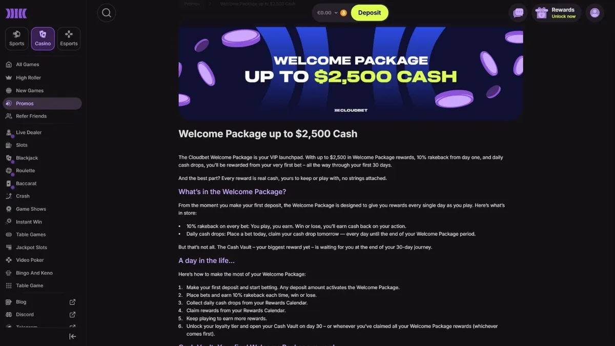 cloudbet casino welcome bonus