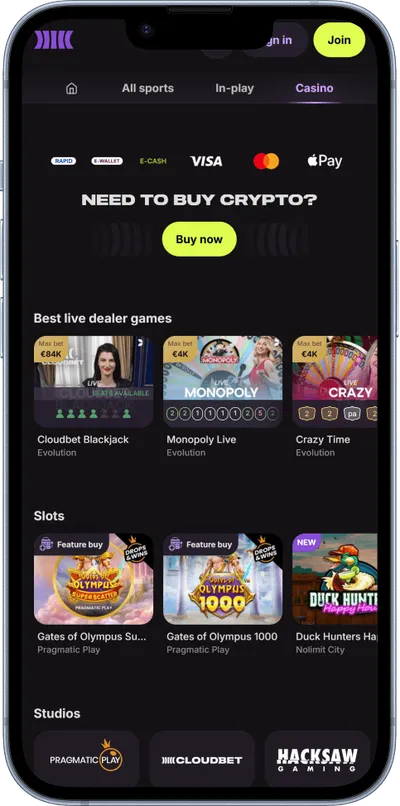cloudbet sacino phone screen top games