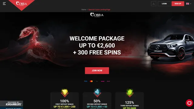 cobra casino website screen